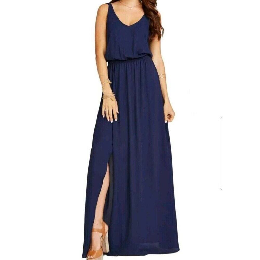 Show Me Your Mumu Kendall Maxi Dress Small Rich Navy Crisp NWT